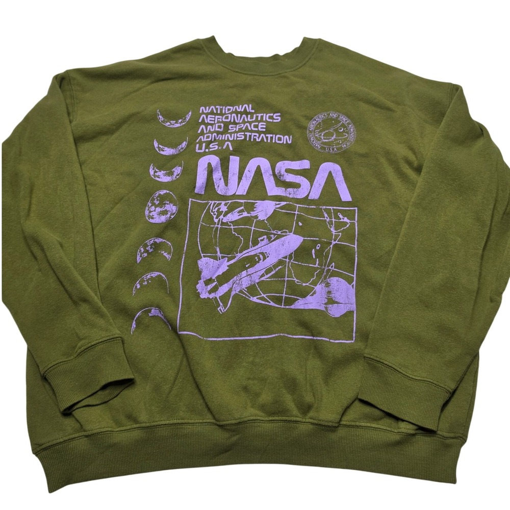 Grayson Threads NASA Sweatshirt Olive Green‎ Purple Graphic Pullover Large
